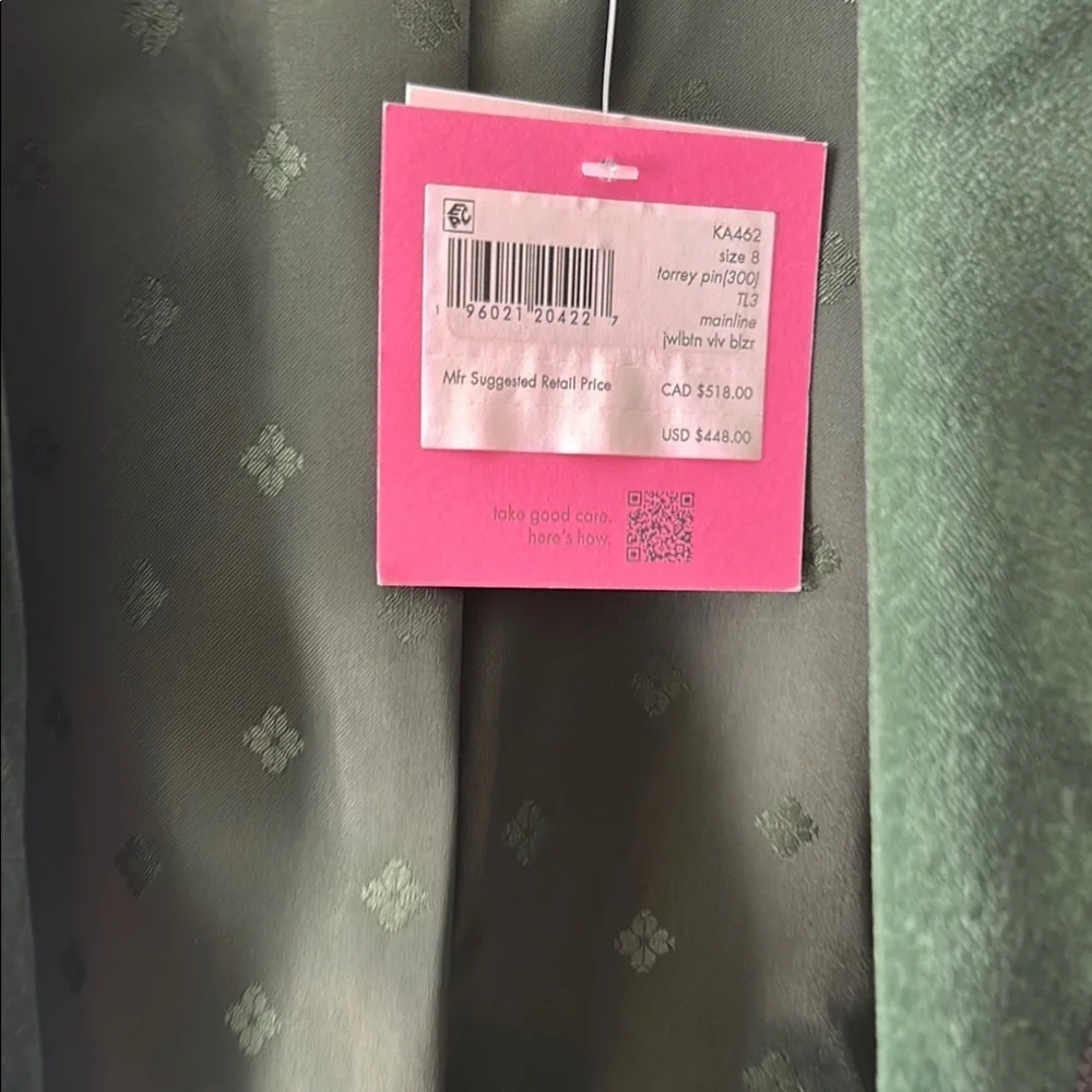 Kate Spade Green Velvet Blazer Classic Suit Jacket